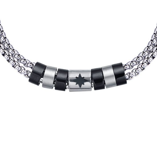 HERRENARMBAND AUS STAHL MIT SCHWARZEN IP-ELEMENTEN UND KOMPASSROSE