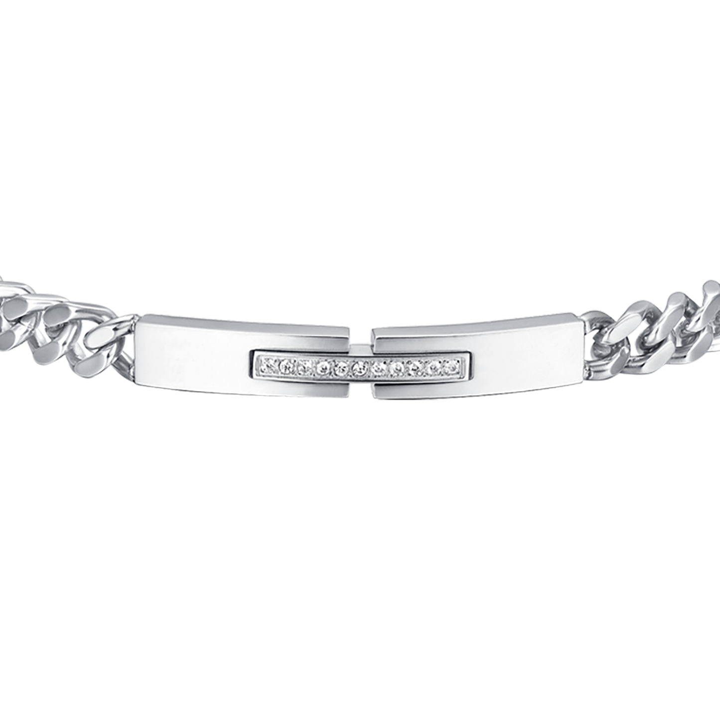 HERRENARMBAND AUS STAHL MIT PLATTE UND WEISSEN KRISTALLEN