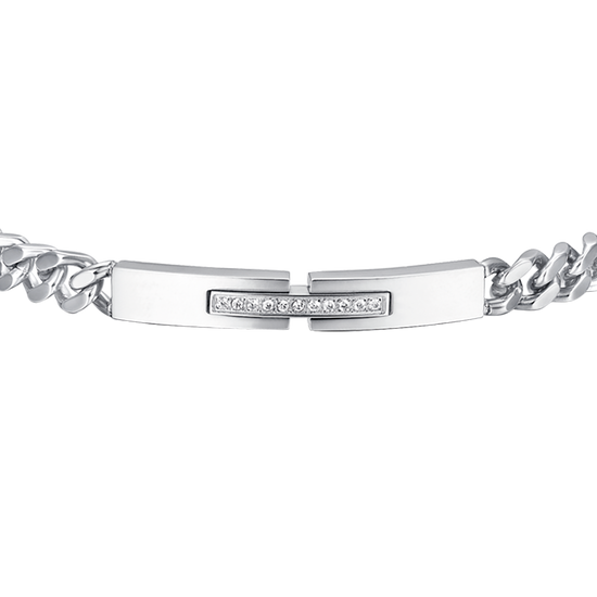 HERRENARMBAND AUS STAHL MIT PLATTE UND WEISSEN KRISTALLEN