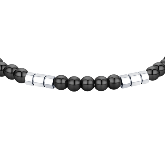 HERRENARMBAND AUS STAHL MIT SCHWARZEN STEINEN UND STAHLELEMENTEN