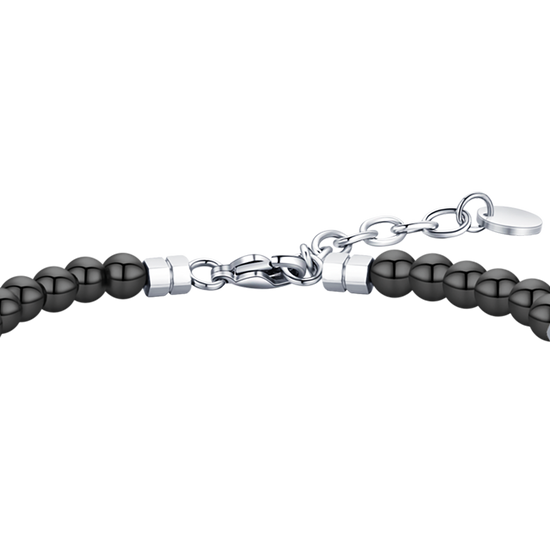 HERRENARMBAND AUS STAHL MIT SCHWARZEN STEINEN UND STAHLELEMENTEN
