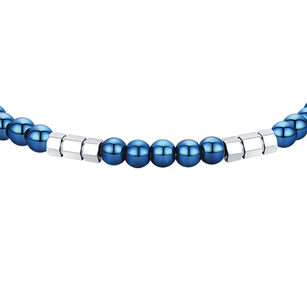 HERRENARMBAND AUS STAHL MIT BLAUEN STEINEN UND STAHLELEMENTEN
