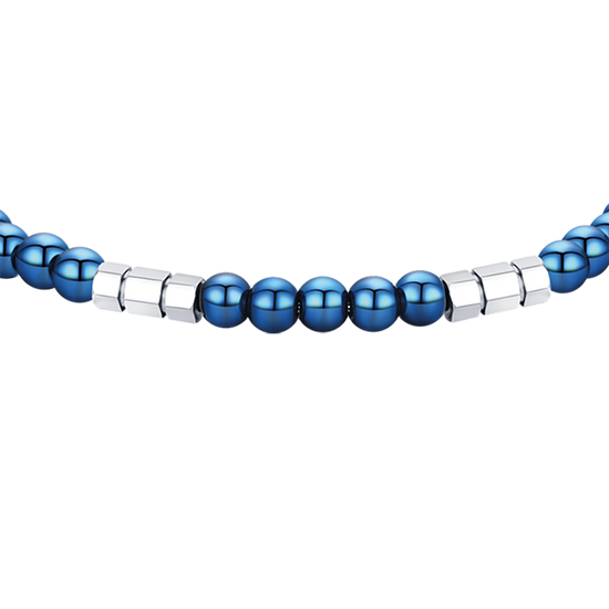 HERRENARMBAND AUS STAHL MIT BLAUEN STEINEN UND STAHLELEMENTEN