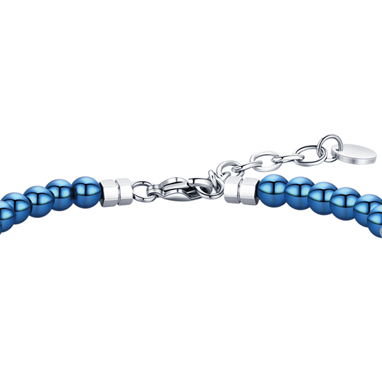 HERRENARMBAND AUS STAHL MIT BLAUEN STEINEN UND STAHLELEMENTEN