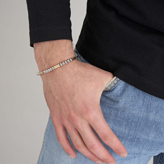 HERREN-STAHLARMBAND MIT STAHLSTEINEN UND STAHLELEMENTEN