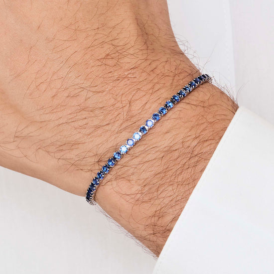 HERREN-TENNISARMBAND AUS STAHL MIT BLAUEN KRISTALLEN