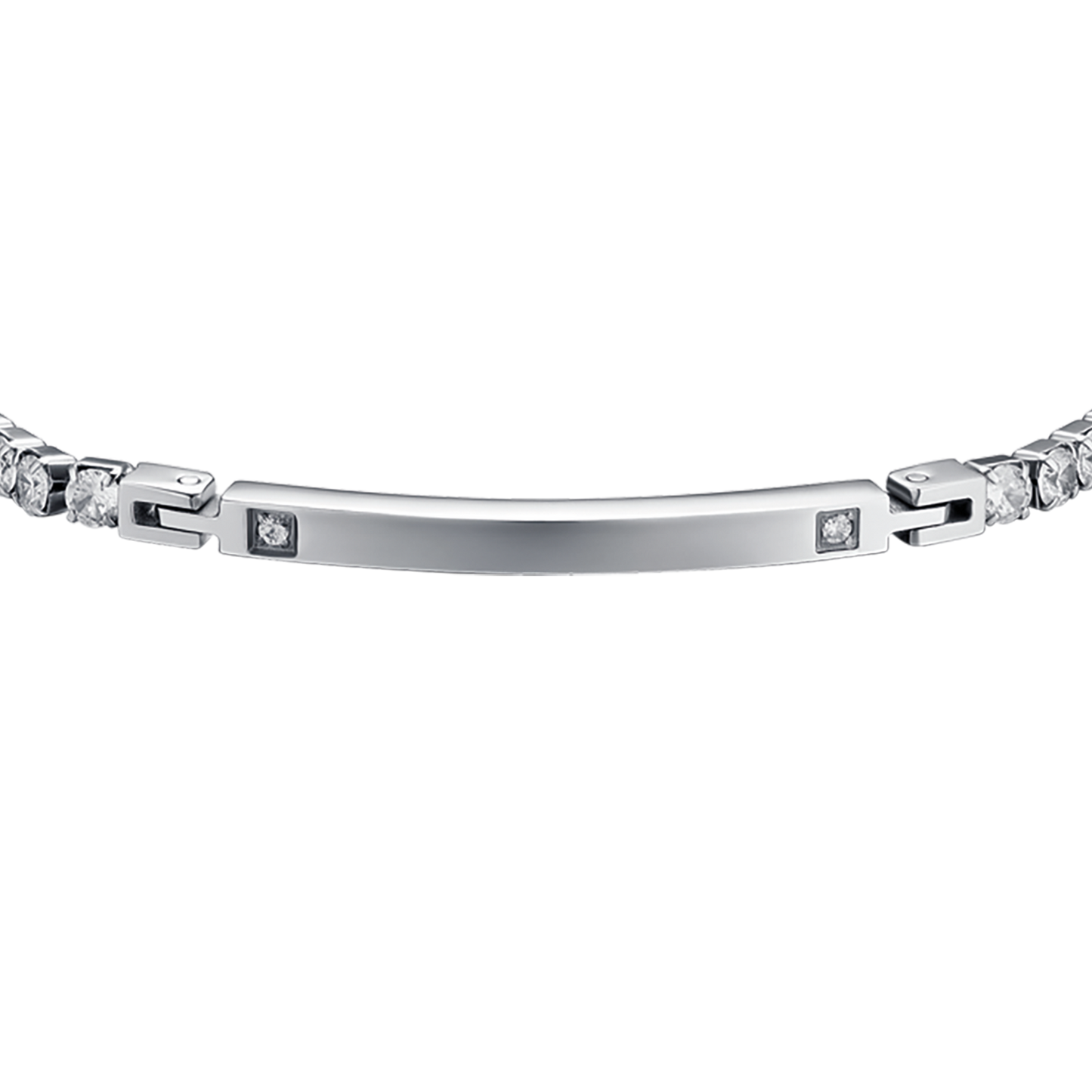 HERRENARMBAND AUS STAHL MIT PLATTE UND WEISSEN KRISTALLEN