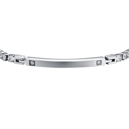 HERRENARMBAND AUS STAHL MIT PLATTE UND WEISSEN KRISTALLEN