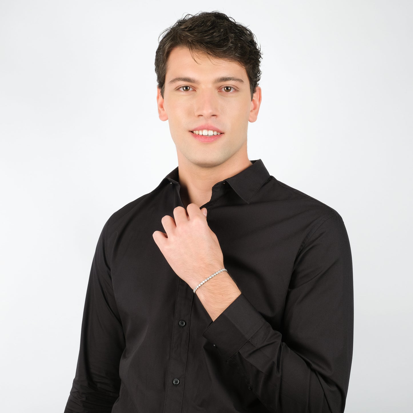 HERREN-TENNISARMBAND AUS STAHL MIT WEISSEN KRISTALLEN