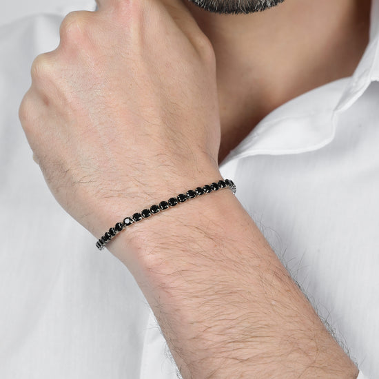 TENNISARMBAND FÜR MÄNNER AUS STAHL MIT SCHWARZEN KRISTALLEN Luca Barra