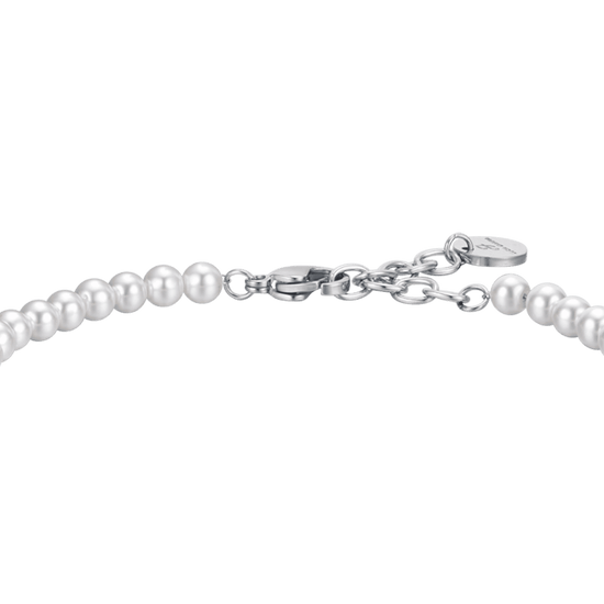 BRACCIALE UOMO IN ACCIAIO CON PERLE SINTETICHE BIANCHE