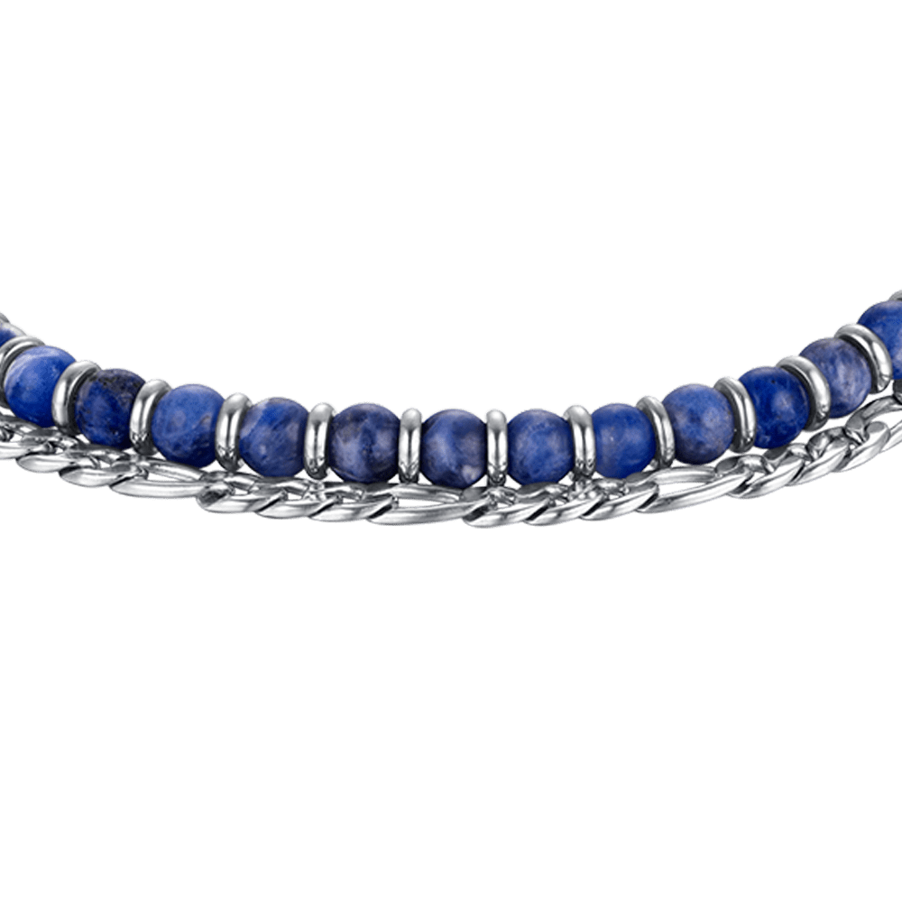 HERRENARMBAND AUS STAHL MIT BLAUEN STEINEN UND STAHLELEMENTEN