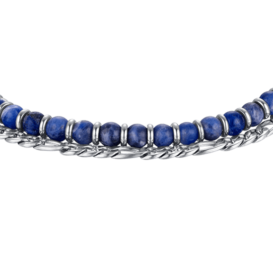 HERRENARMBAND AUS STAHL MIT BLAUEN STEINEN UND STAHLELEMENTEN