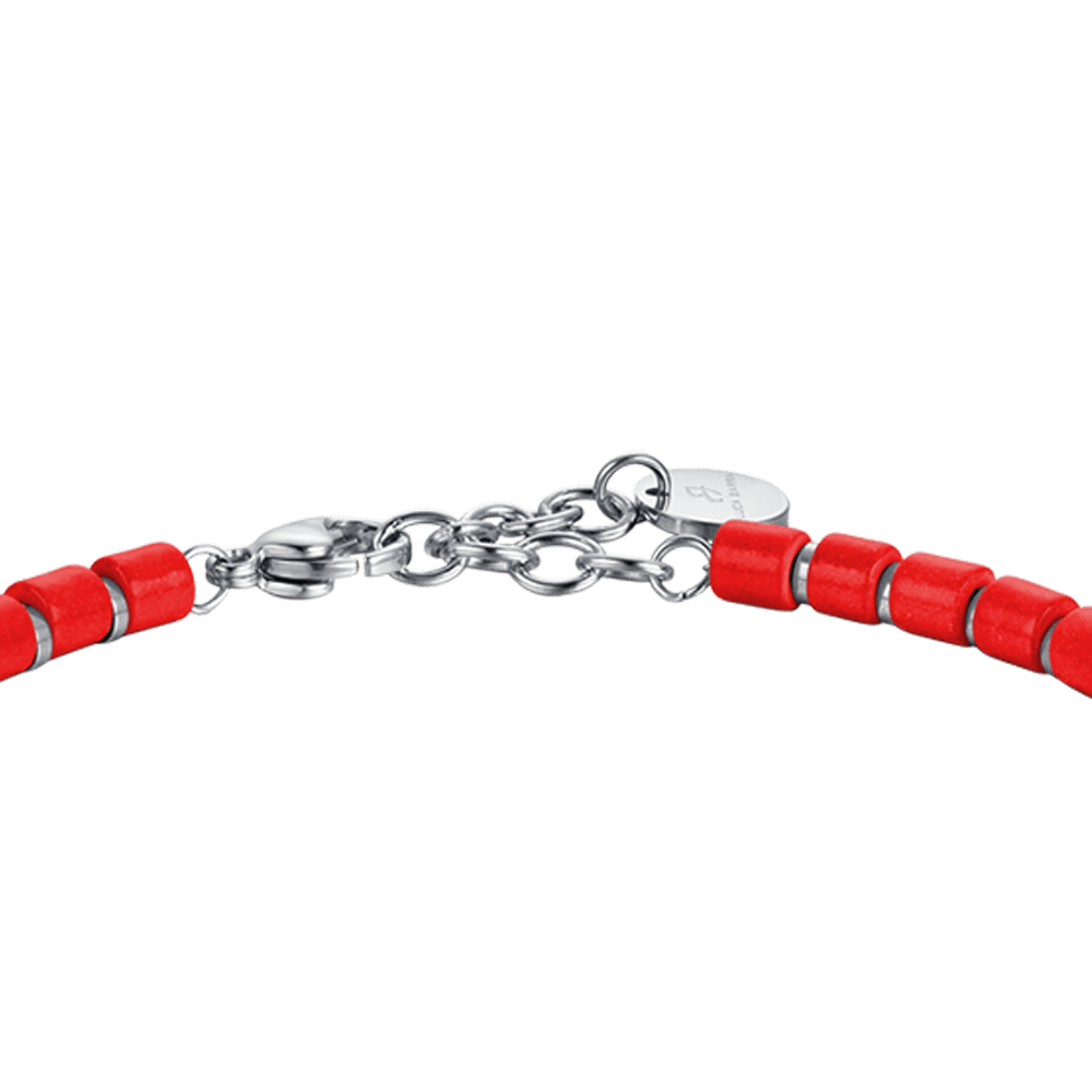 HERRENARMBAND AUS STAHL MIT ROTEN STEINEN