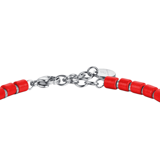 HERRENARMBAND AUS STAHL MIT ROTEN STEINEN