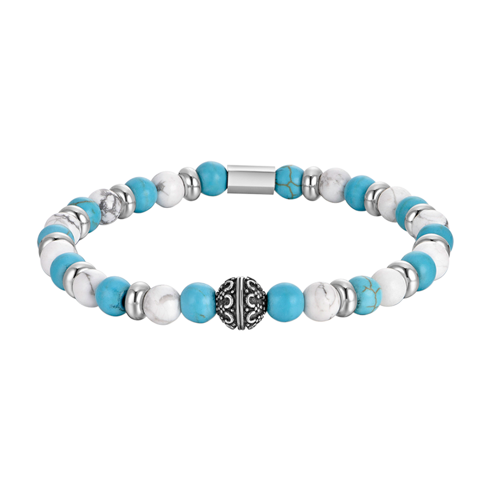 ELASTISCHES HERRENARMBAND MIT BLAUEN UND WEISSEN STEINEN UND STAHLELEMENTE Luca Barra