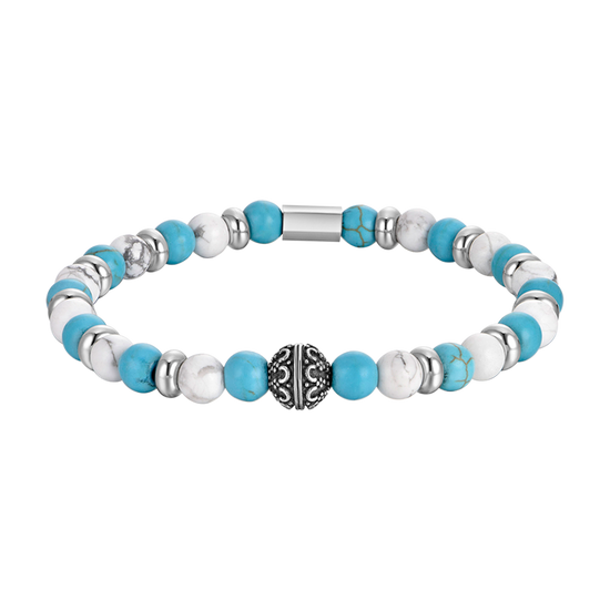 ELASTISCHES HERRENARMBAND MIT BLAUEN UND WEISSEN STEINEN UND STAHLELEMENTE Luca Barra