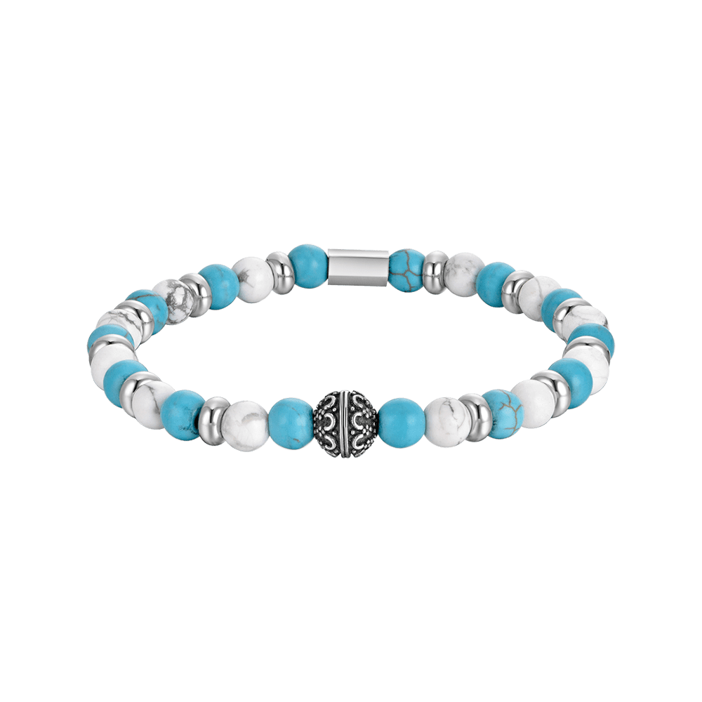 ELASTISCHES HERRENARMBAND MIT BLAUEN UND WEISSEN STEINEN UND STAHLELEMENTE Luca Barra