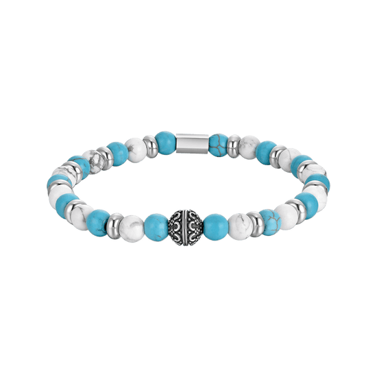 ELASTISCHES HERRENARMBAND MIT BLAUEN UND WEISSEN STEINEN UND STAHLELEMENTE Luca Barra