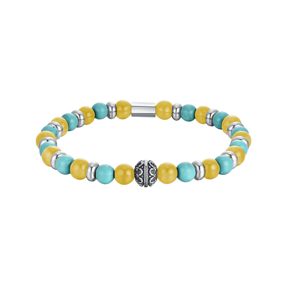 ELASTISCHES HERRENARMBAND MIT TURKUISCHEN UND GELBEN STEINEN UND STAHLELEMENTE Luca Barra