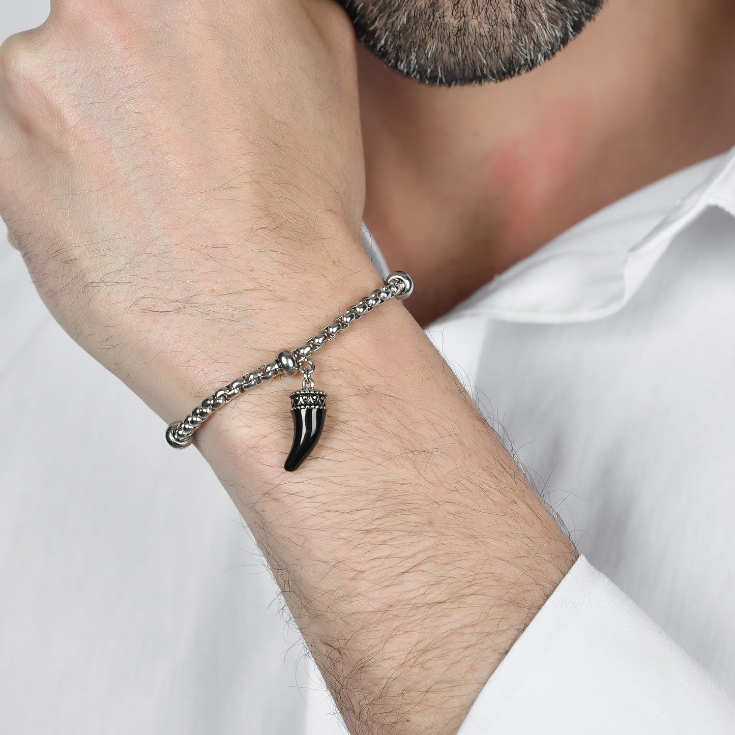 ARMBAND FÜR MÄNNER AUS STAHL MIT KORN MIT SCHWARZEM ENAMEL Luca Barra