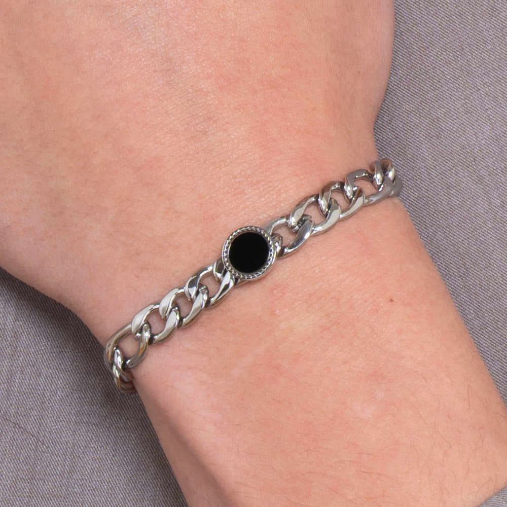 HERREN STAHLARMBAND MIT SCHWARZEM ACHAT