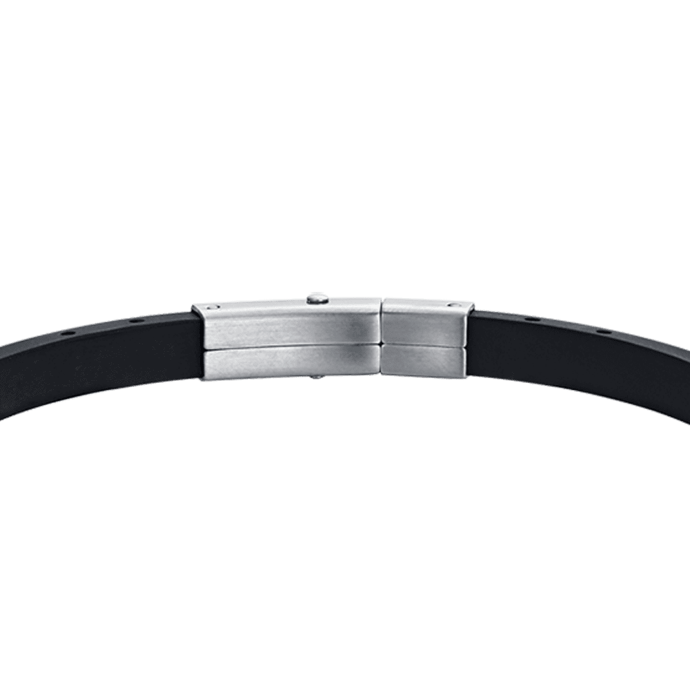 HERRENARMBAND AUS SCHWARZEM SILIKON MIT IP SCHWARZ UND IP GOLD STAHLELEMENTEN