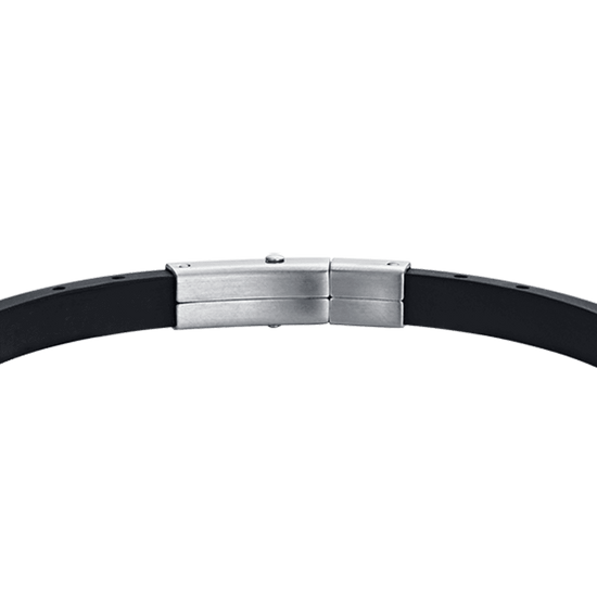HERRENARMBAND AUS SCHWARZEM SILIKON MIT IP SCHWARZ UND IP GOLD STAHLELEMENTEN