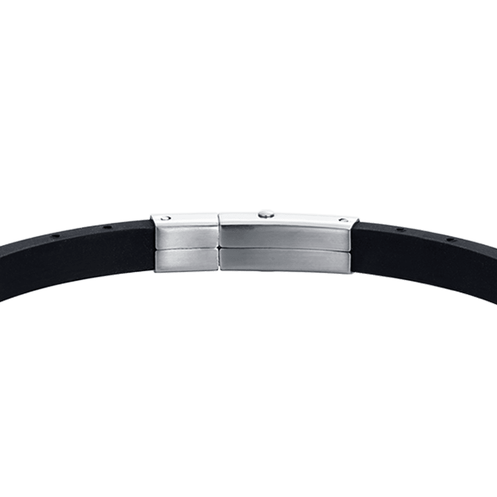 HERRENARMBAND AUS SCHWARZEM SILIKON MIT IP-GOLDENEN STAHLELEMENTEN