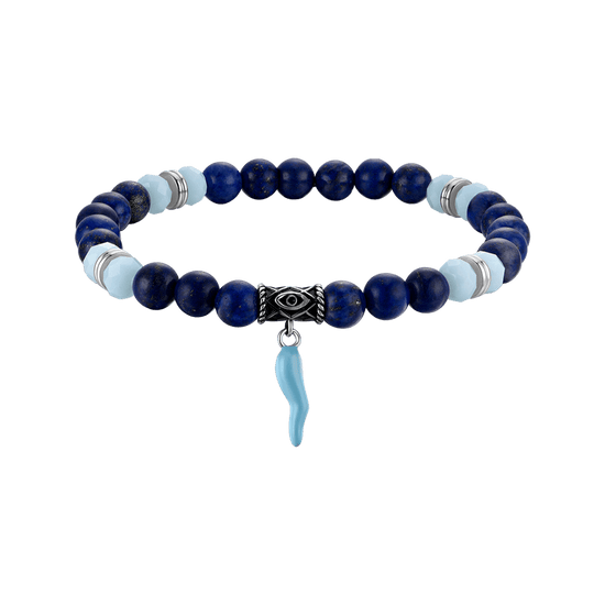 ELASTISCHES ARMBAND FÜR MÄNNER MIT BLAUEN UND GRÜNEN STEINEN UND TURKUISCHER KORNE Luca Barra