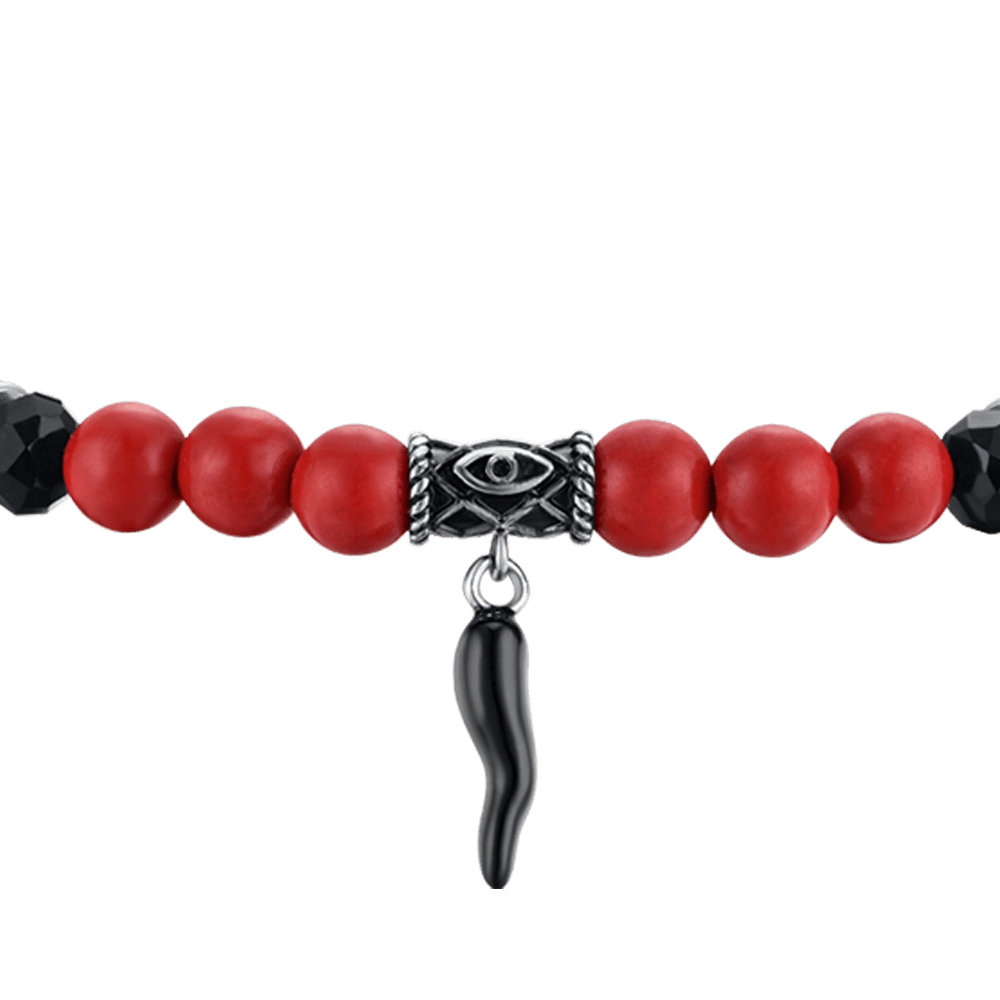 ELASTISCHES HERRENARMBAND MIT ROTEN UND SCHWARZEN STEINEN UND SCHWARZEM KORN Luca Barra