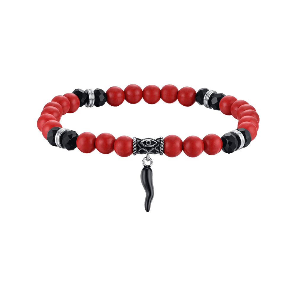 ELASTISCHES HERRENARMBAND MIT ROTEN UND SCHWARZEN STEINEN UND SCHWARZEM KORN Luca Barra