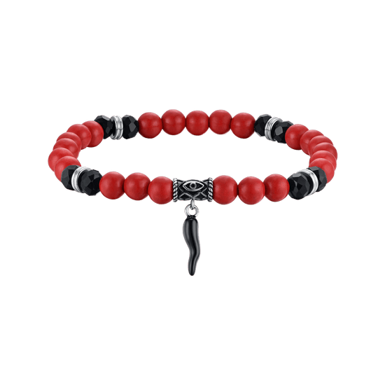 ELASTISCHES HERRENARMBAND MIT ROTEN UND SCHWARZEN STEINEN UND SCHWARZEM KORN Luca Barra