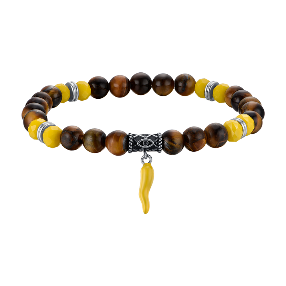 ELASTISCHES HERRENARMBAND MIT TIGERAUGEN UND GELBER KORNE Luca Barra