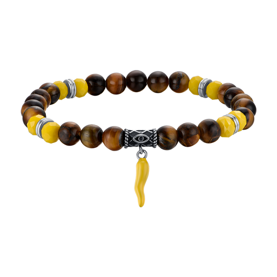 ELASTISCHES HERRENARMBAND MIT TIGERAUGEN UND GELBER KORNE Luca Barra