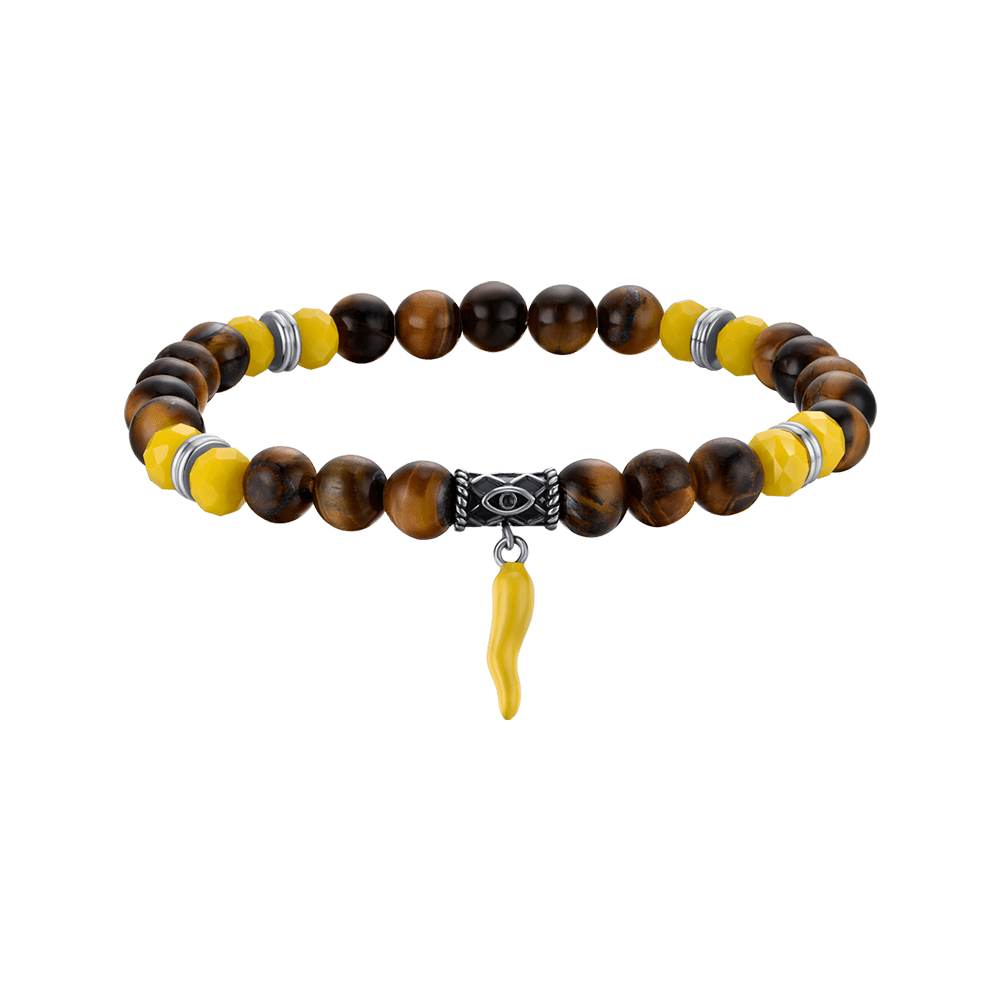 ELASTISCHES HERRENARMBAND MIT TIGERAUGEN UND GELBER KORNE Luca Barra