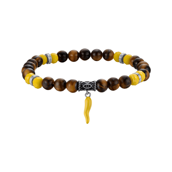 ELASTISCHES HERRENARMBAND MIT TIGERAUGE UND GELBEN HORNSTEINEN
