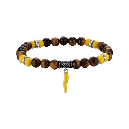 ELASTISCHES HERRENARMBAND MIT TIGERAUGEN UND GELBER KORNE Luca Barra