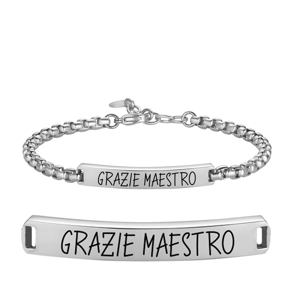 BRACCIALE UOMO IN ACCIAIO GRAZIE MAESTRO CON PIASTRA Luca Barra