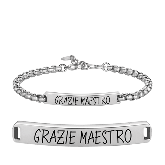 BRACCIALE UOMO IN ACCIAIO GRAZIE MAESTRO CON PIASTRA Luca Barra