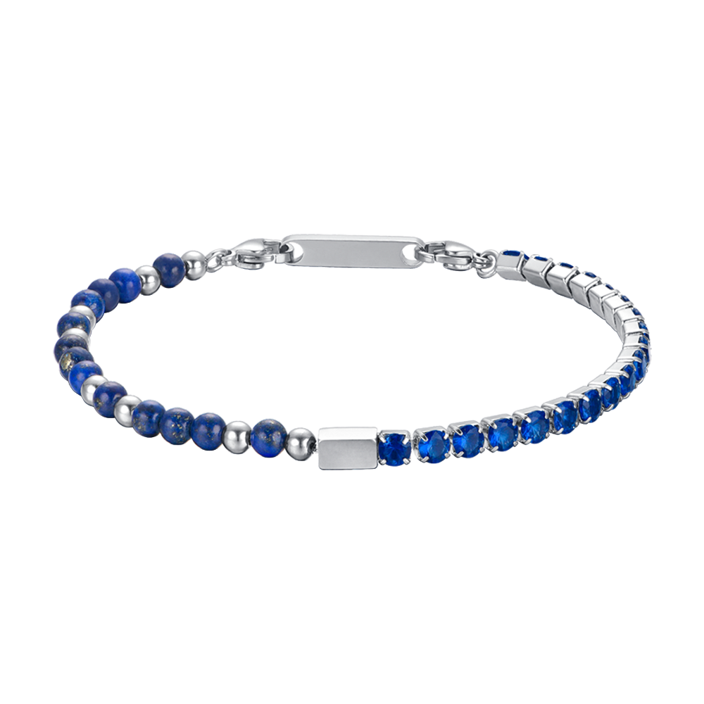 BRACCIALE UOMO IN ACCIAIO CON CRISTALLI BLU E PIETRE BLU Luca Barra