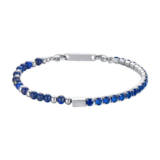 BRACCIALE UOMO IN ACCIAIO CON CRISTALLI BLU E PIETRE BLU Luca Barra