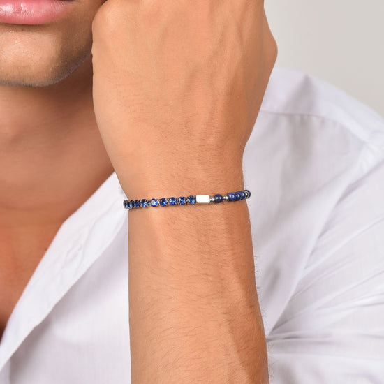 BRACCIALE UOMO IN ACCIAIO CON CRISTALLI BLU E PIETRE BLU Luca Barra