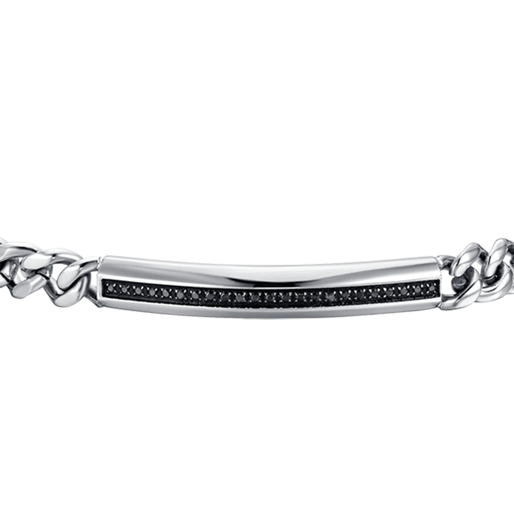 HERRENARMBAND AUS STAHL MIT SCHWARZEM KRISTALLELEMENT