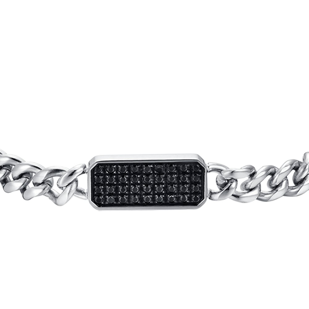 HERRENARMBAND AUS STAHL MIT SCHWARZEM KRISTALLELEMENT