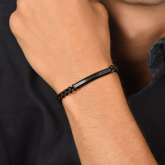 BRACCIALE UOMO IN ACCIAIO IP NERO CON ELEMENTO CON CRISTALLI NERI Luca Barra