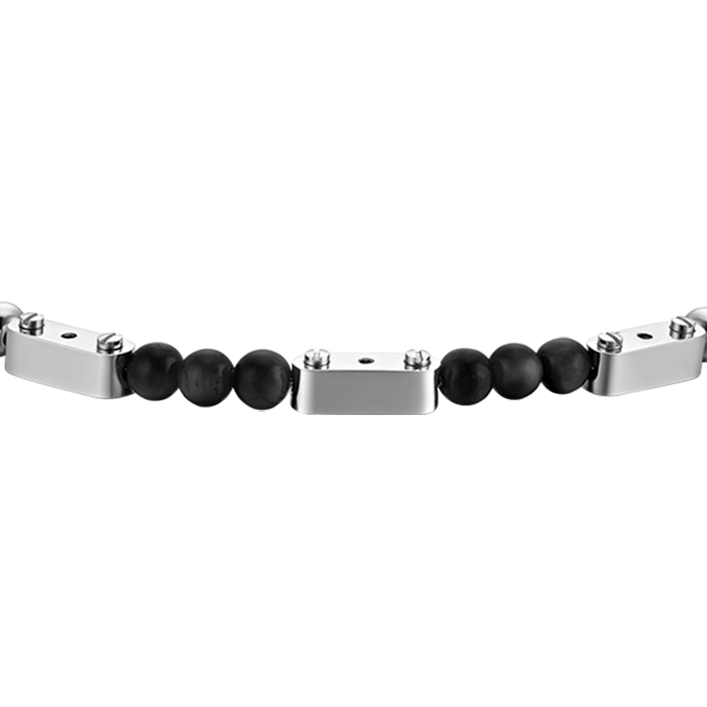 HERRENARMBAND AUS STAHL MIT SCHWARZEN STEINEN