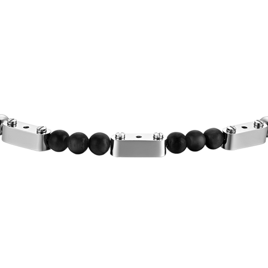 HERRENARMBAND AUS STAHL MIT SCHWARZEN STEINEN