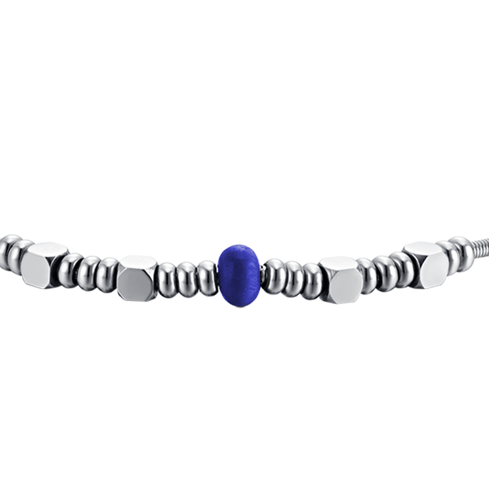HERRENARMBAND AUS STAHL MIT BLAUEM STEIN