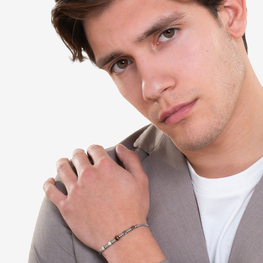 HERRENARMBAND AUS STAHL MIT TIGERAUGENSTEINEN